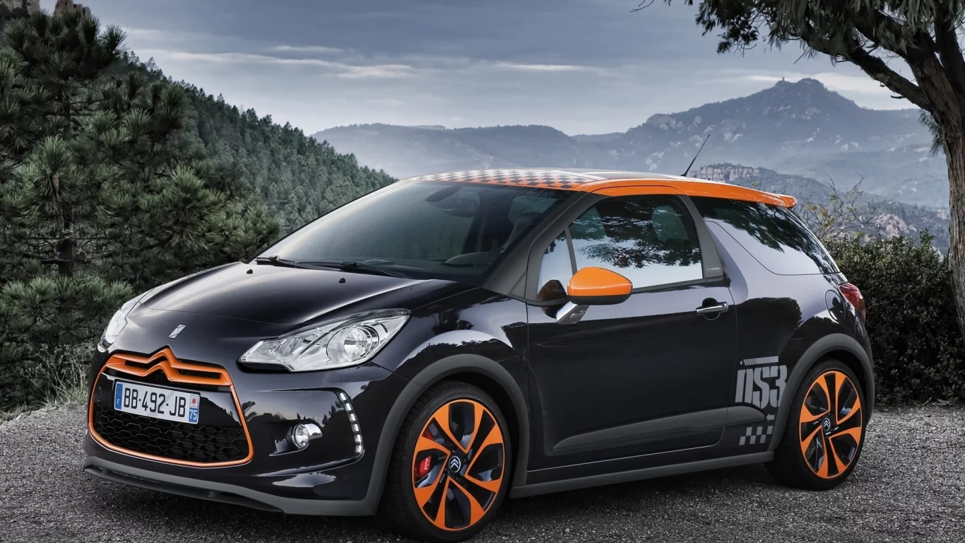 чёрный, ситроен, горы, дс3, небо, пейзаж, дерево, citroen, рэйсинг, ds3, racing