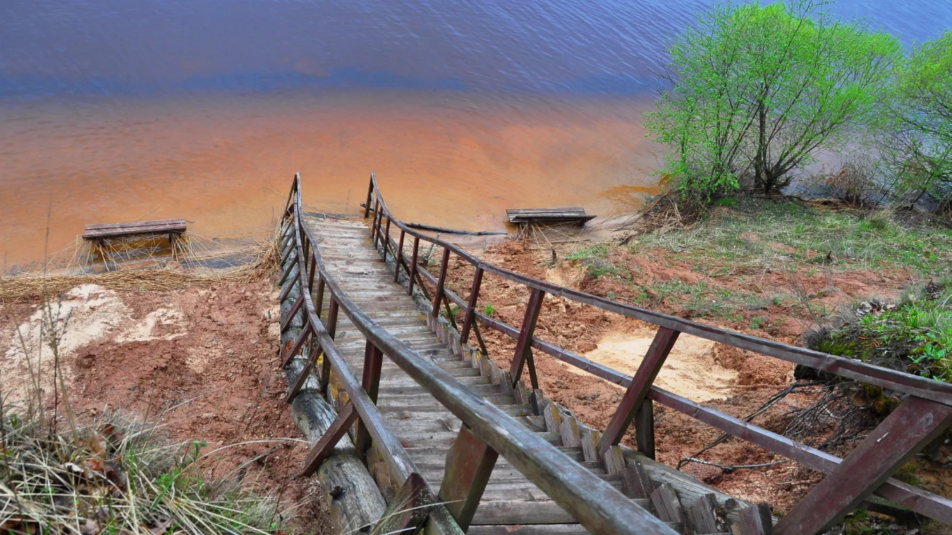 природа, река, лестница