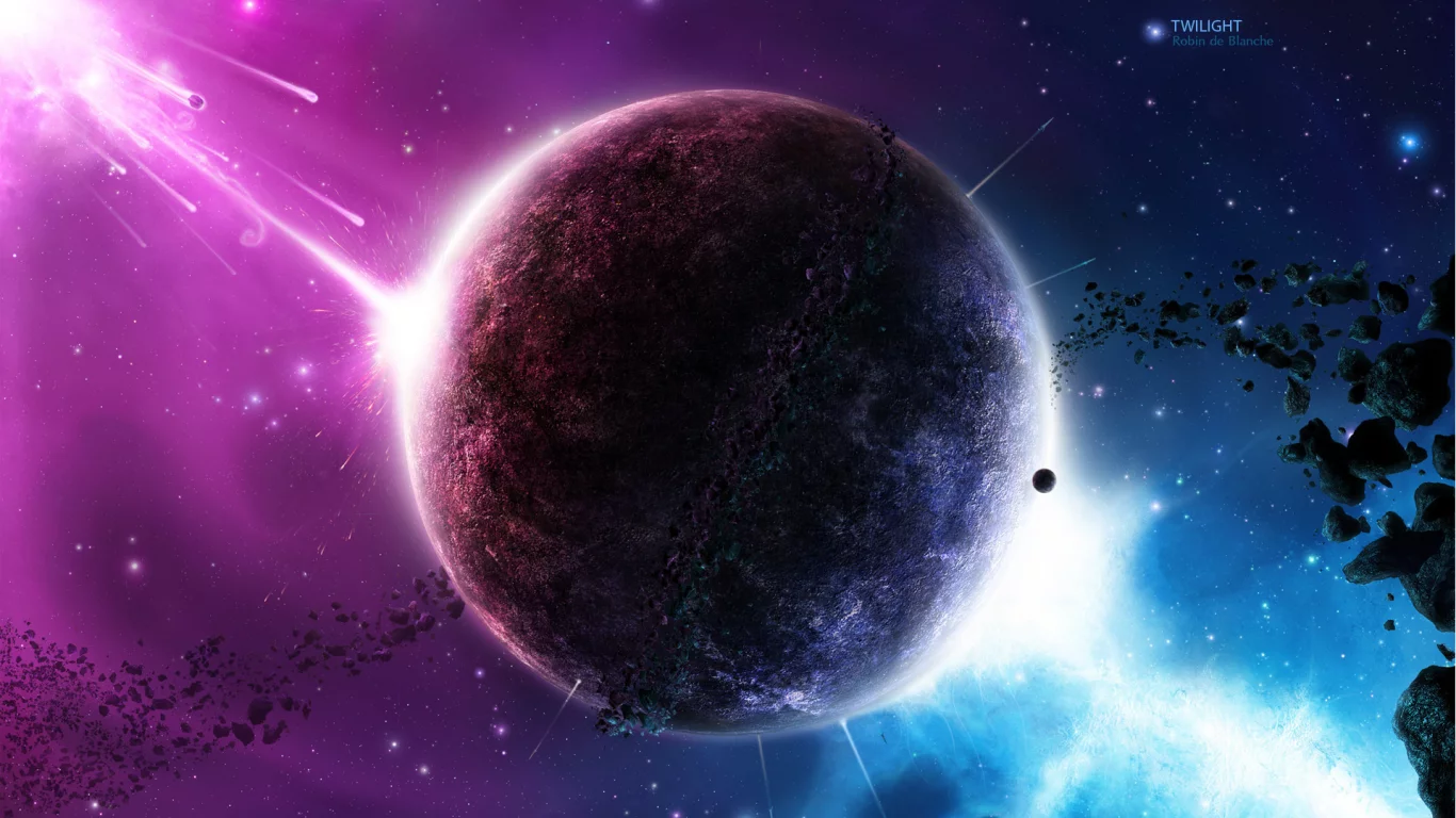twilight, planet, звезды, планета, метеориты, robin de blanche, цвета, сверкание, stars