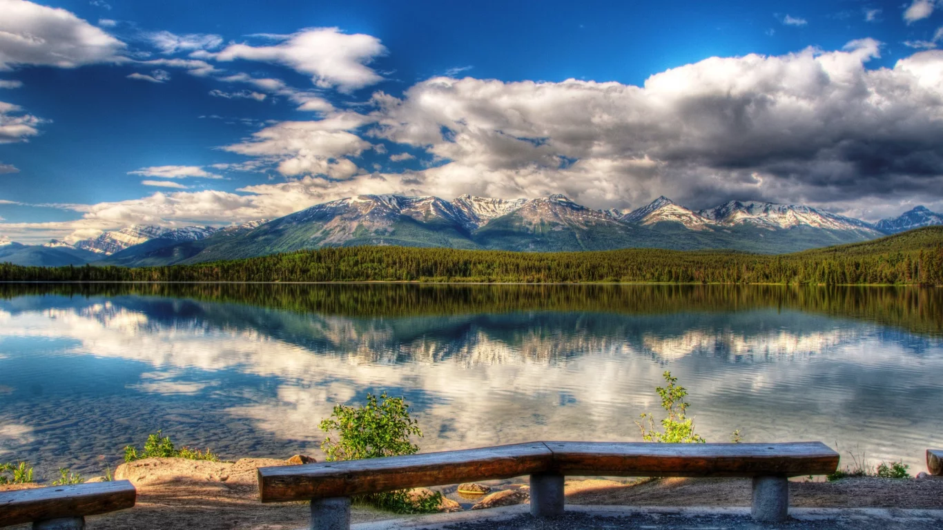 отражение, hdr, природа, горы, лес, озеро