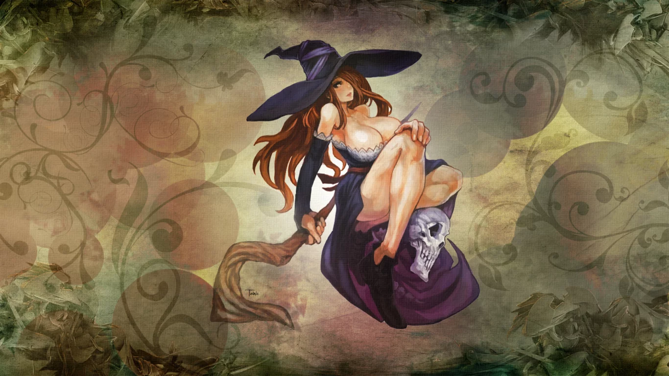колдунья, череп, посох, шляпа