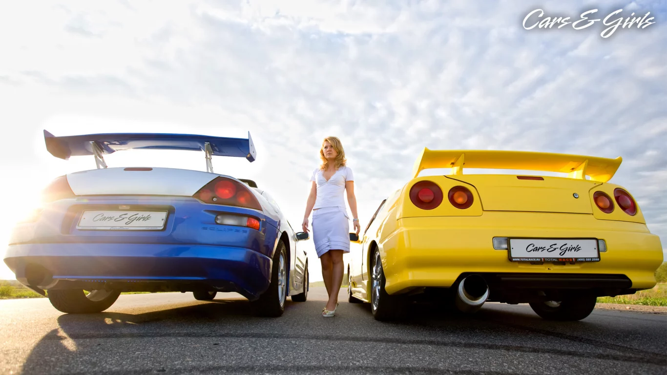 skyline, блондинка, mitsubishi, nissan, eclipse, девушка