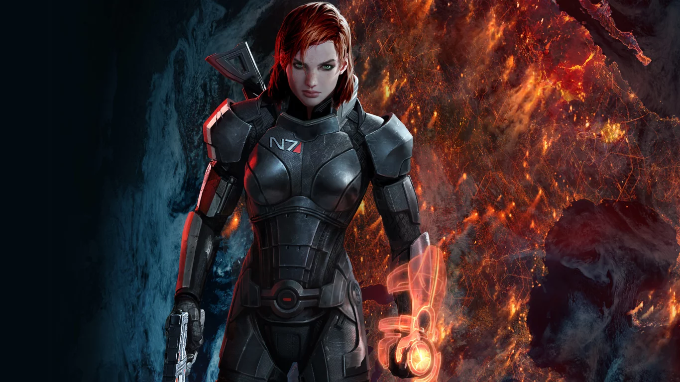 шепард, рыжая, mass effect 3, женщина
