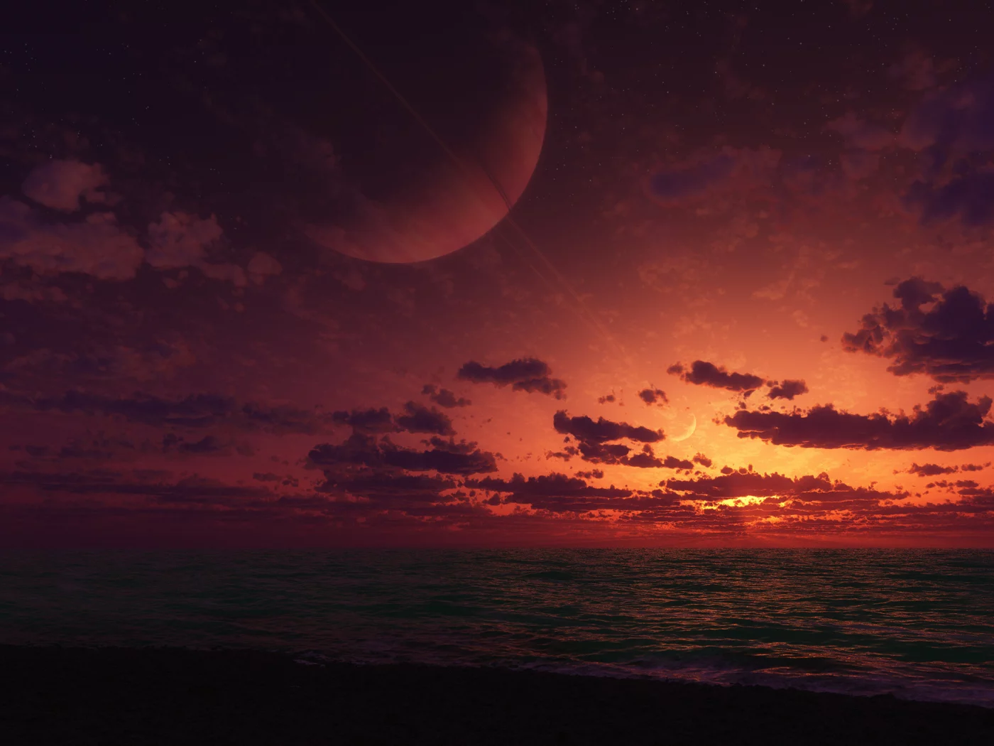 cg, закат, планета, море