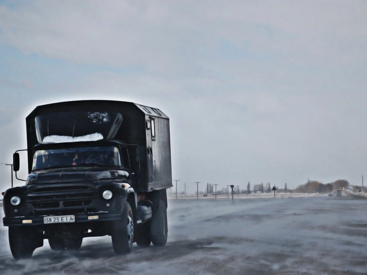 грузовик, зима, дорога, 130, позёмка, zil, зил, небо