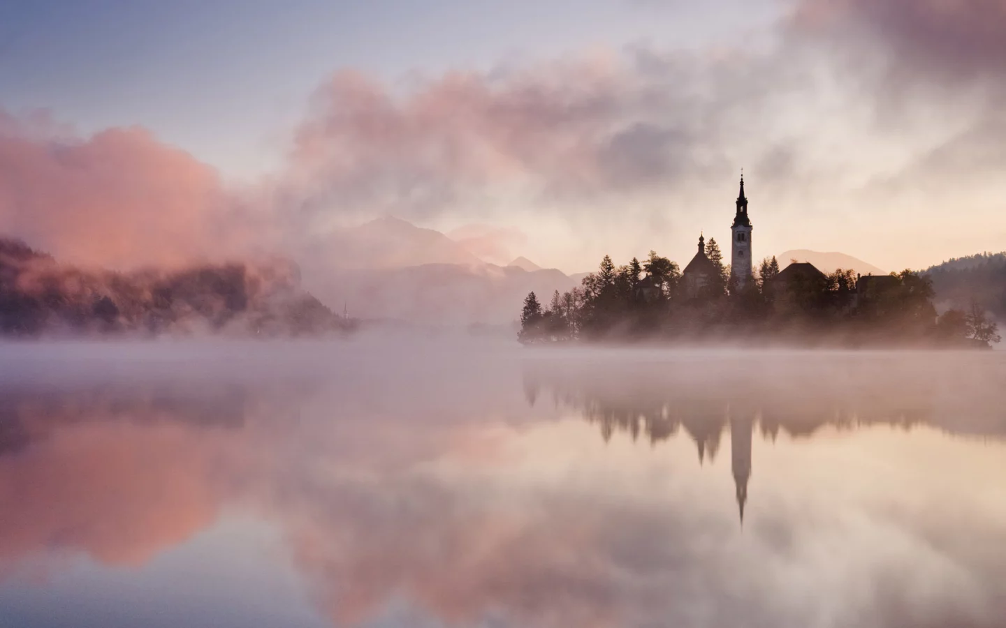 остров, деревья, река, landscape beautiful, туман