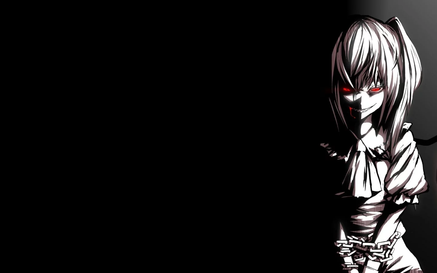 девушка, flandre scarlet, улыбка, touhou, solo, кровь, чёрный фон, цепь