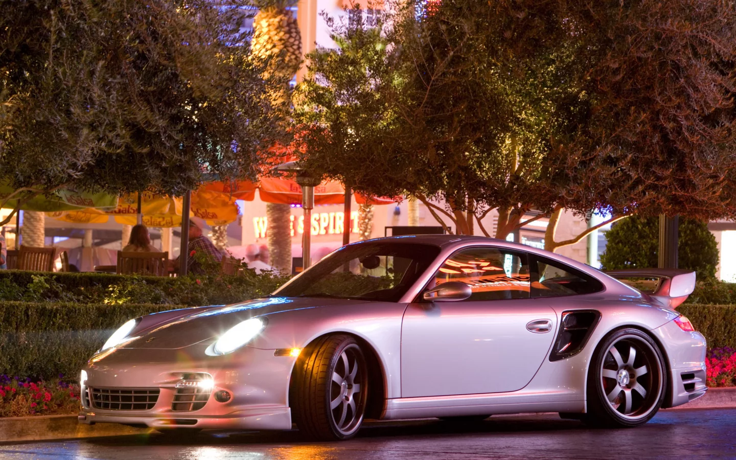 огни, porsche, 911, turbo, вечер, город
