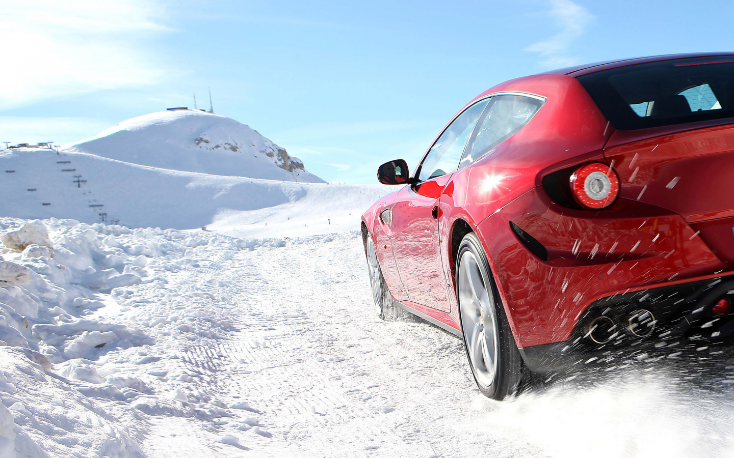 sky, snow, car, машина, дорога, ferrari ff, 3000x2000, снег, зима, winter, road, небо