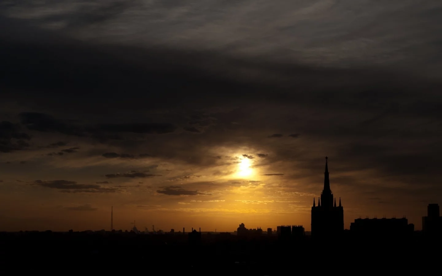 город, тучи, закат, облака, москва, кремль