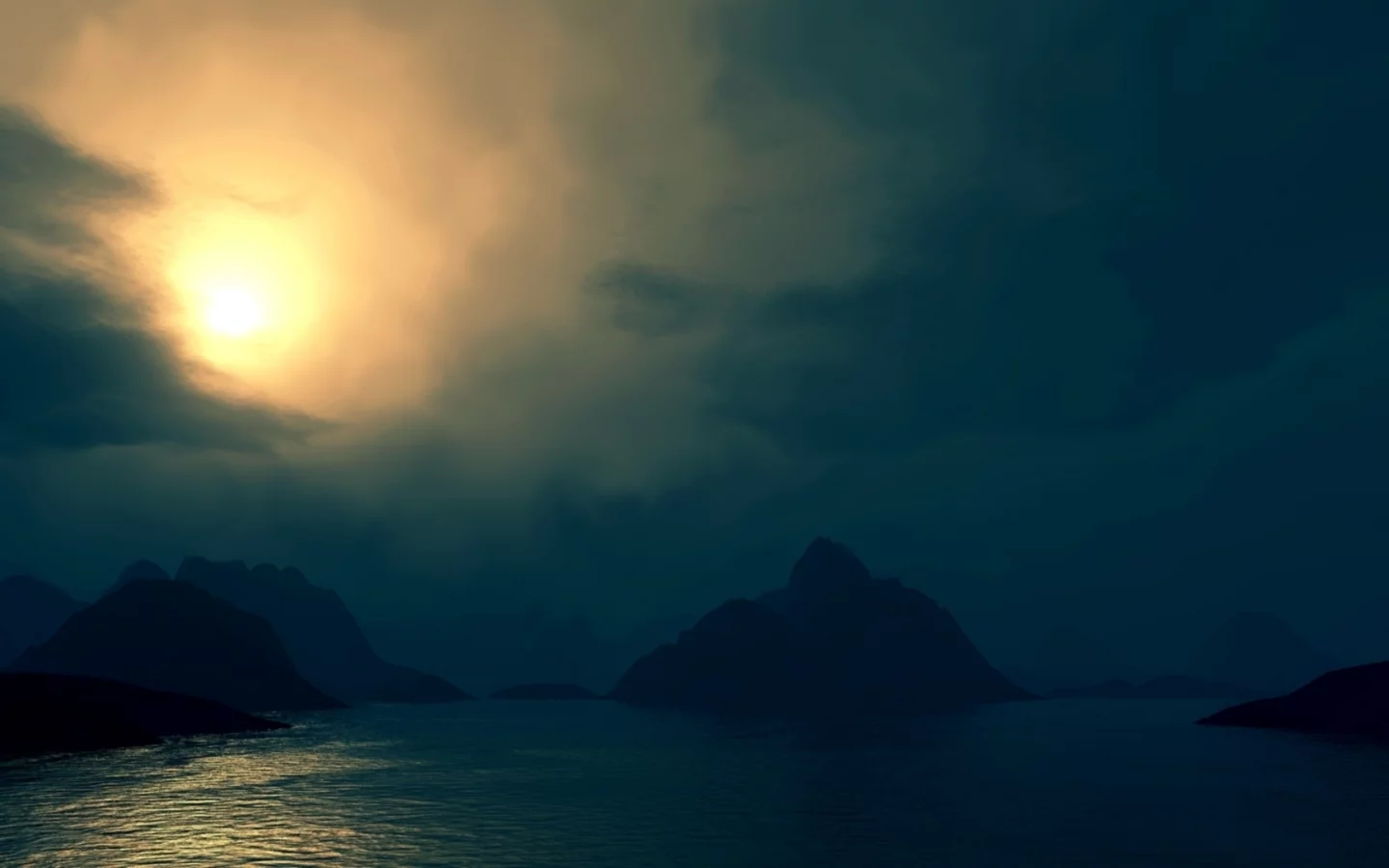 луна, море, ночь, небо, вода, облака, природа, озеро, скалы