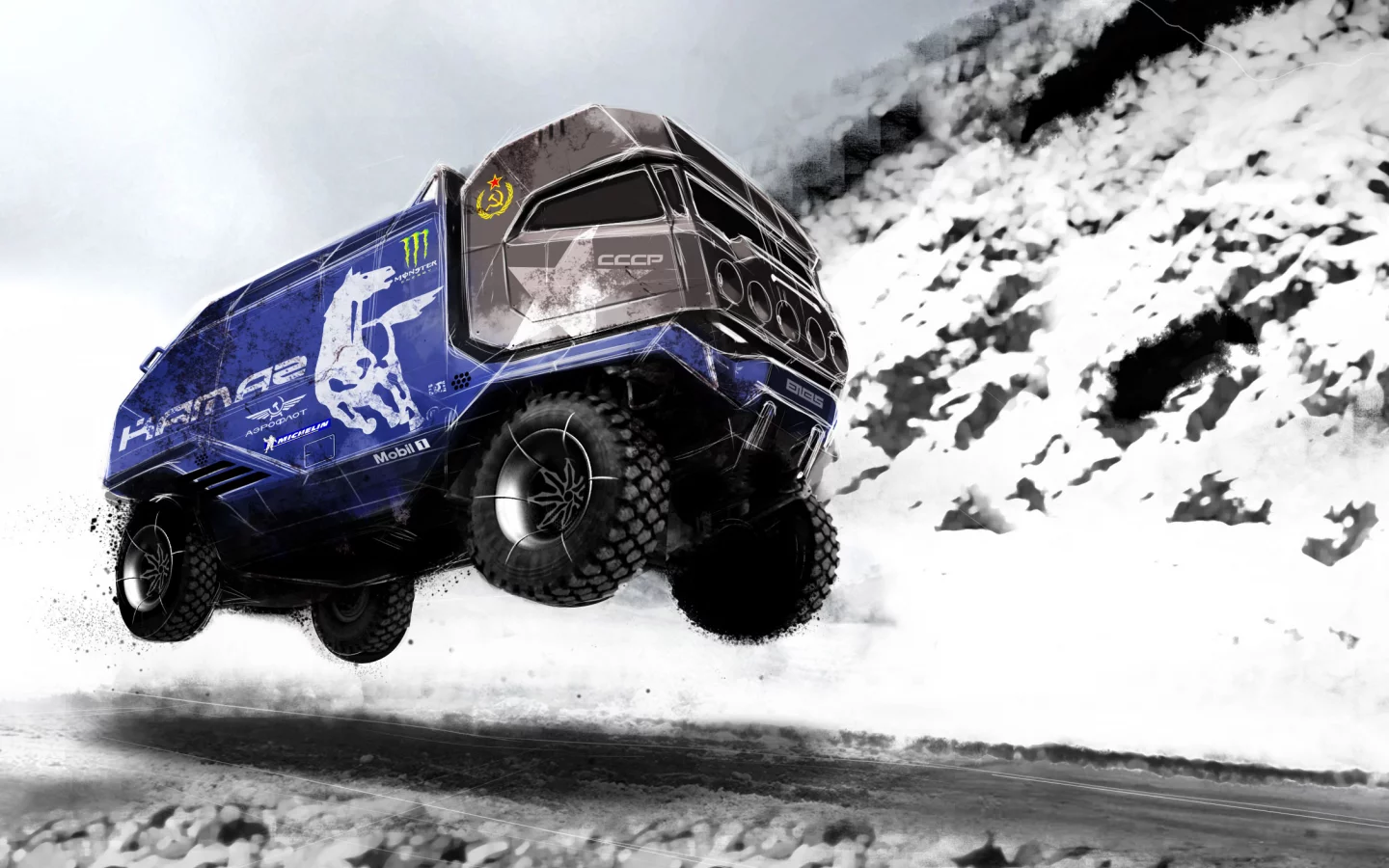 снег, скетч, kamaz dakar, дорога, камаз, рисунок