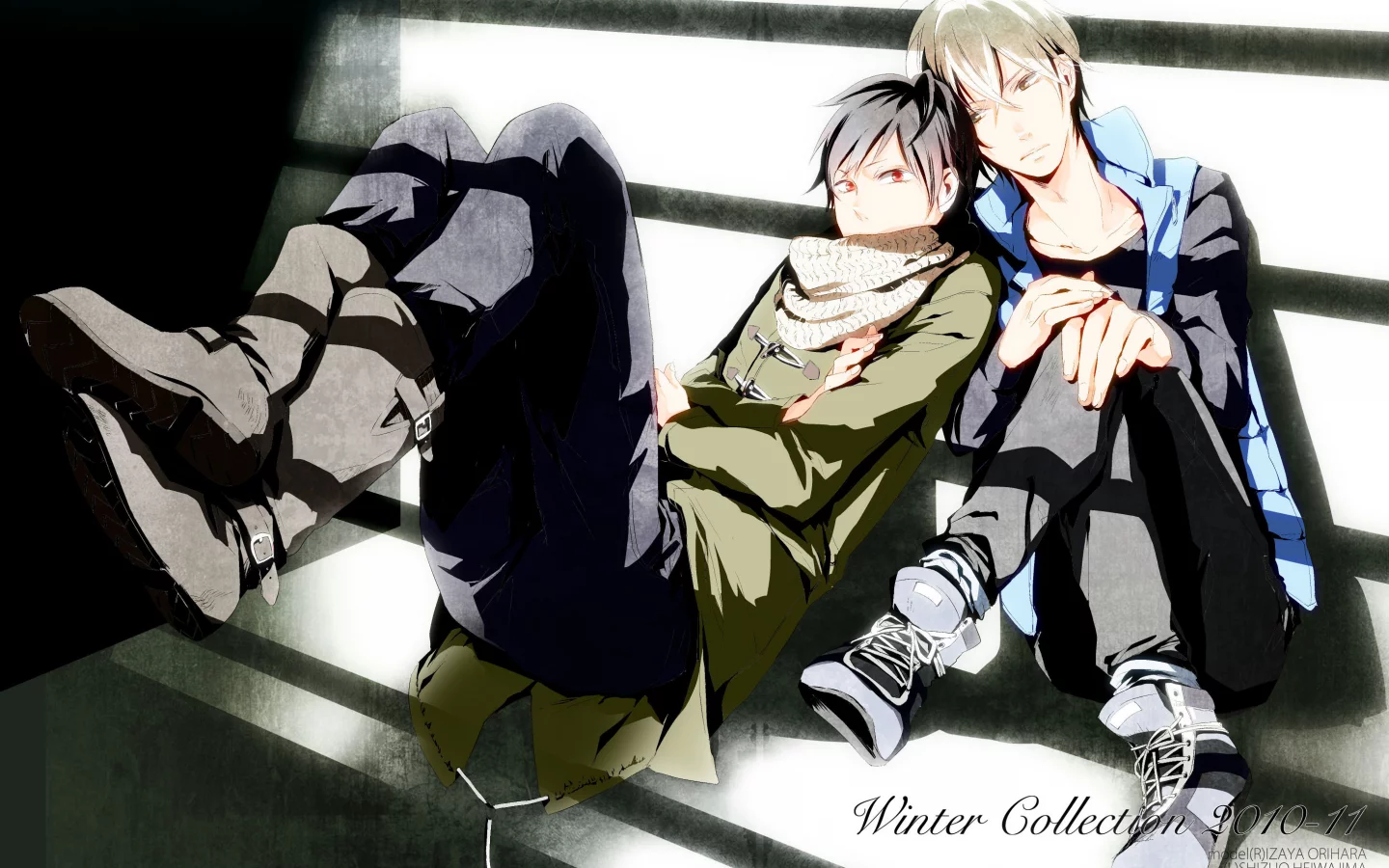 тень, обувь, стена, волосы, durarara, глаза, обои, аниме