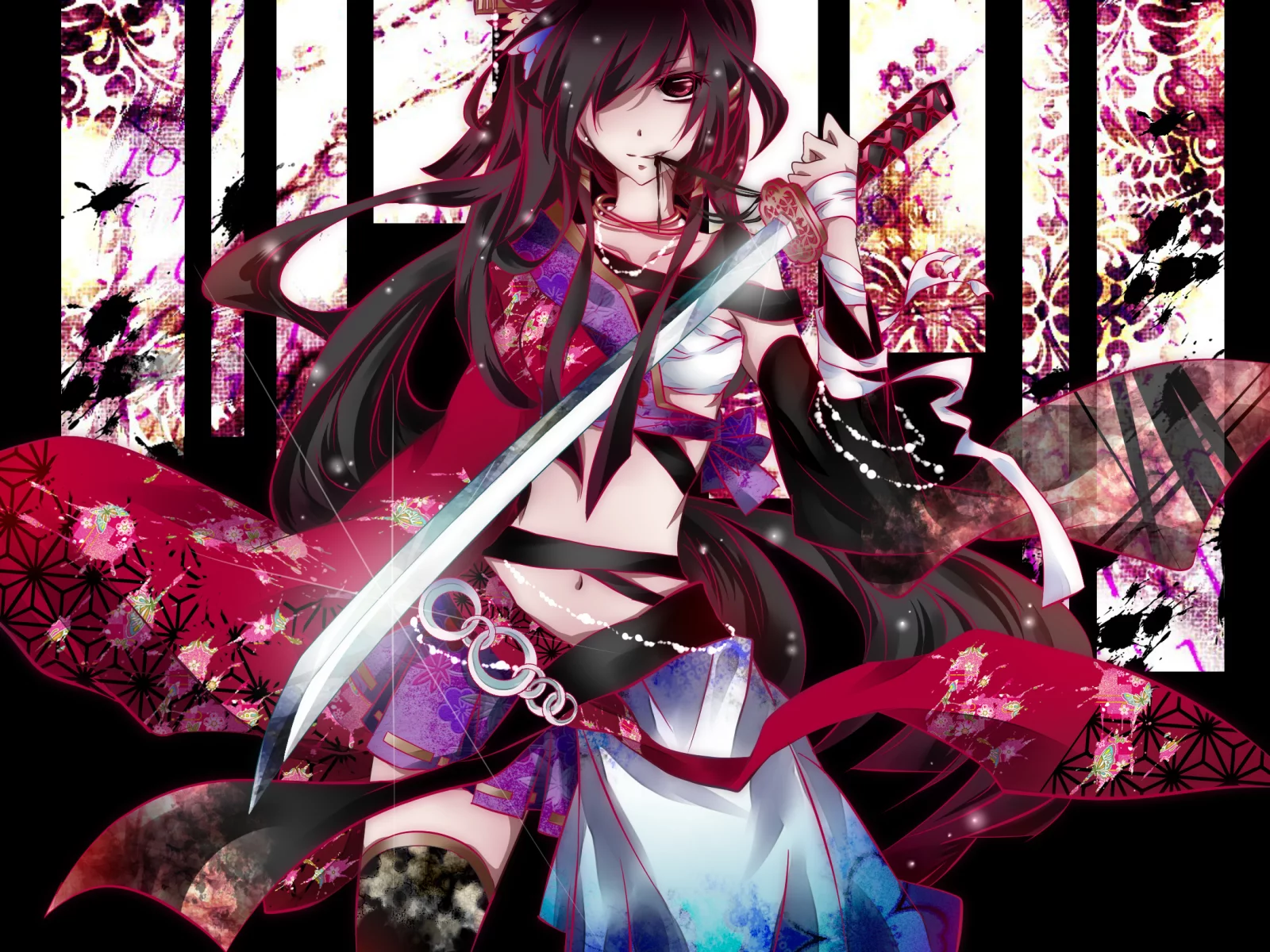 катана, vocaloid, девушка, взгляд