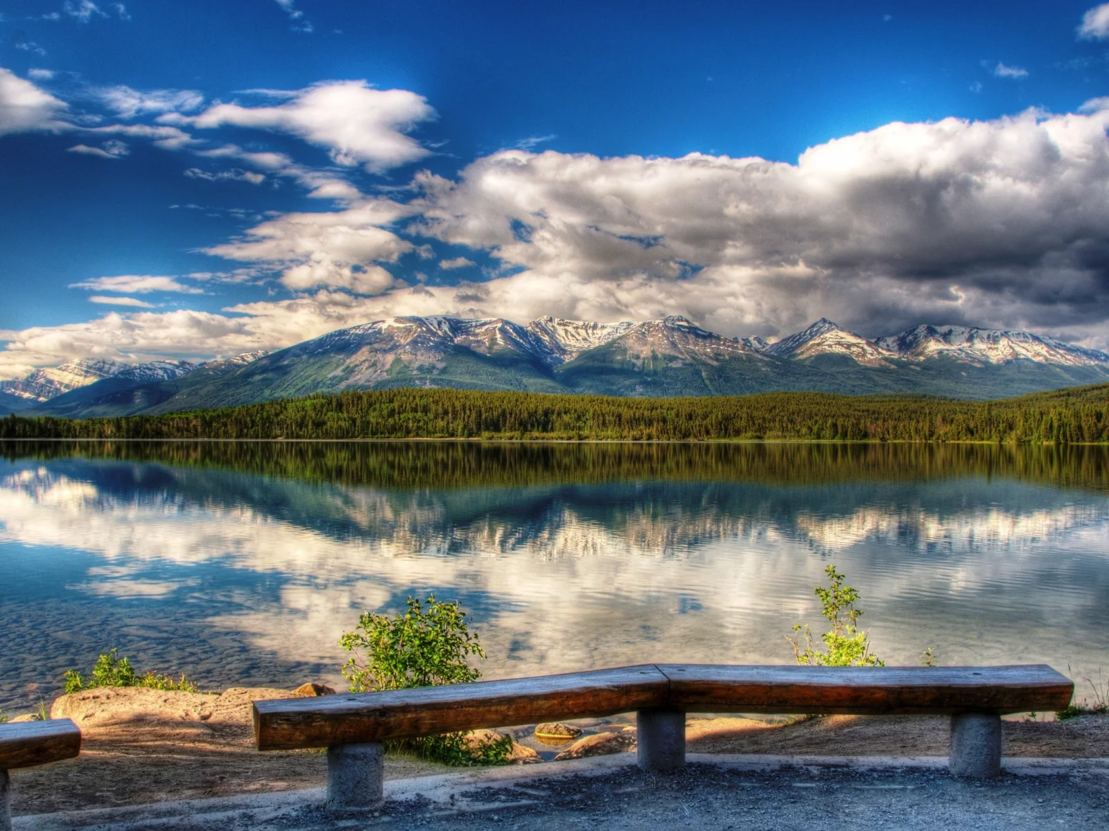 отражение, hdr, природа, горы, лес, озеро