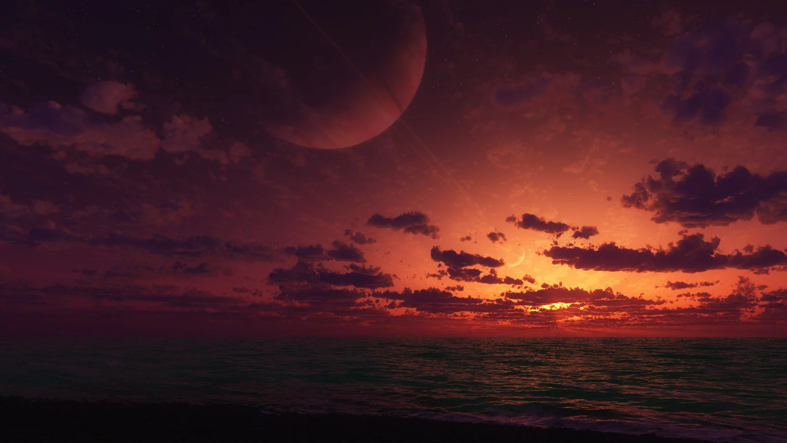 cg, закат, планета, море