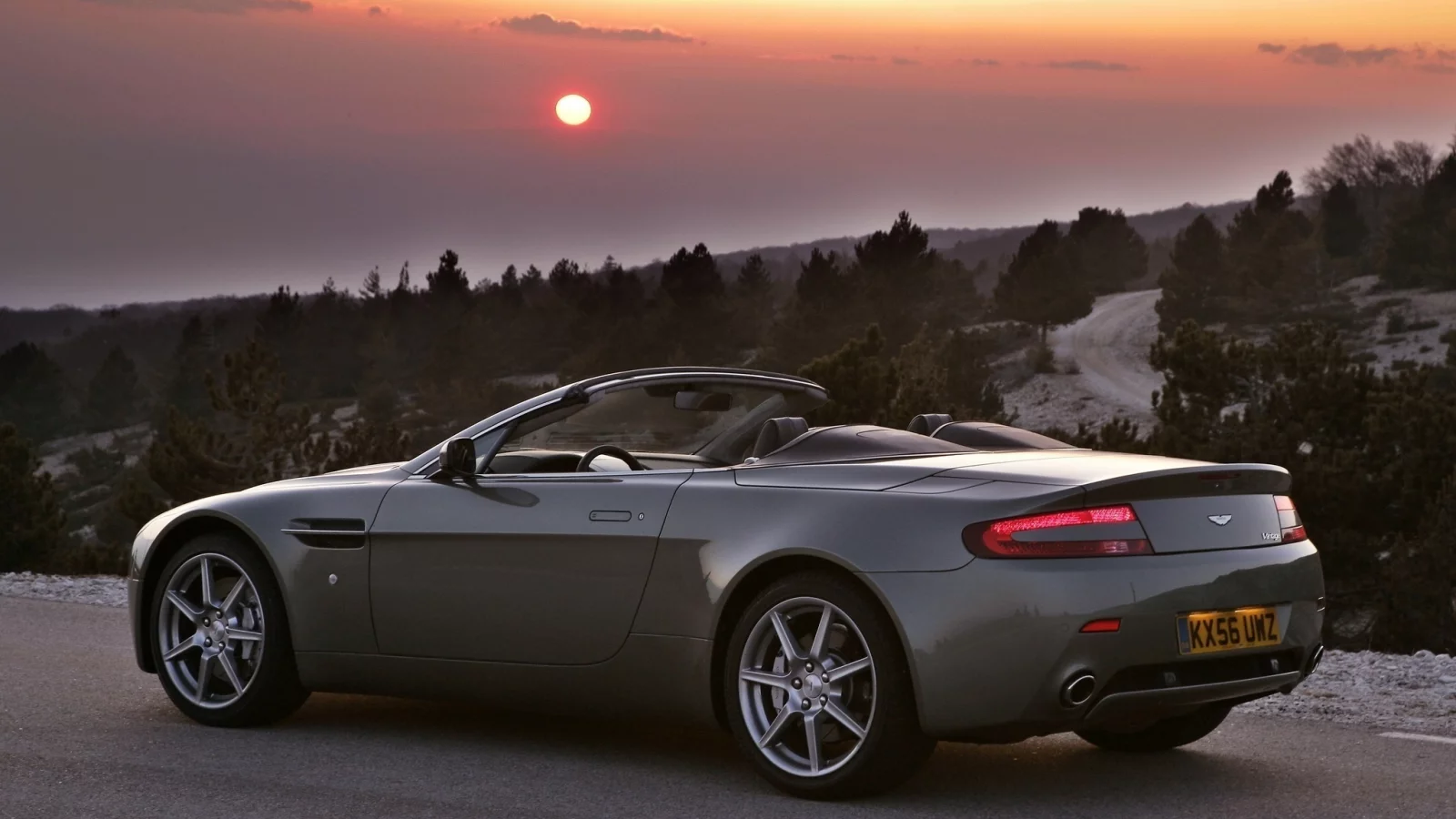 v8, aston martin, вечер, vantage, закат, roadster