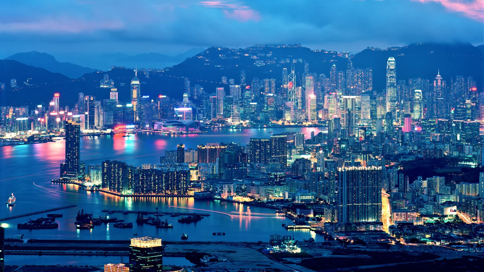 hong kong, вечер, огни