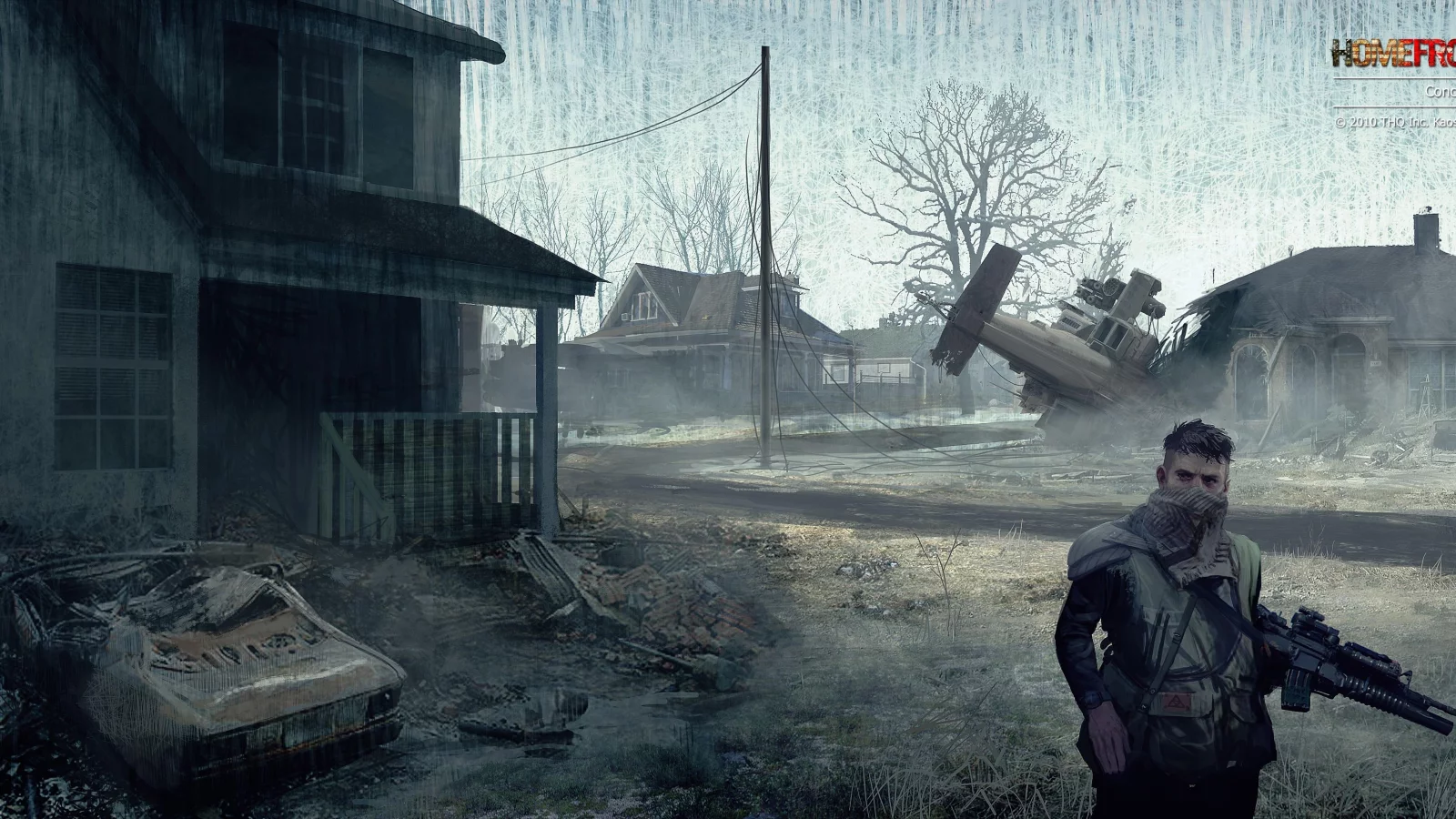 война, дома, homefront, машина, солдат, военный вертолет, деревня
