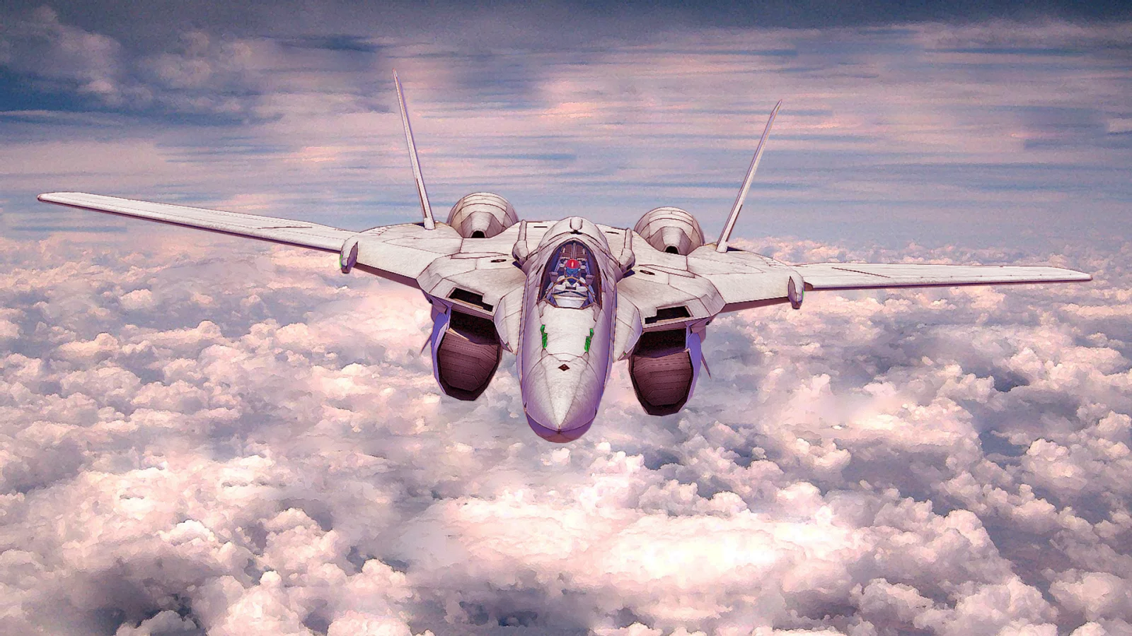 истребитель, небо, macross frontier, облака, авиация
