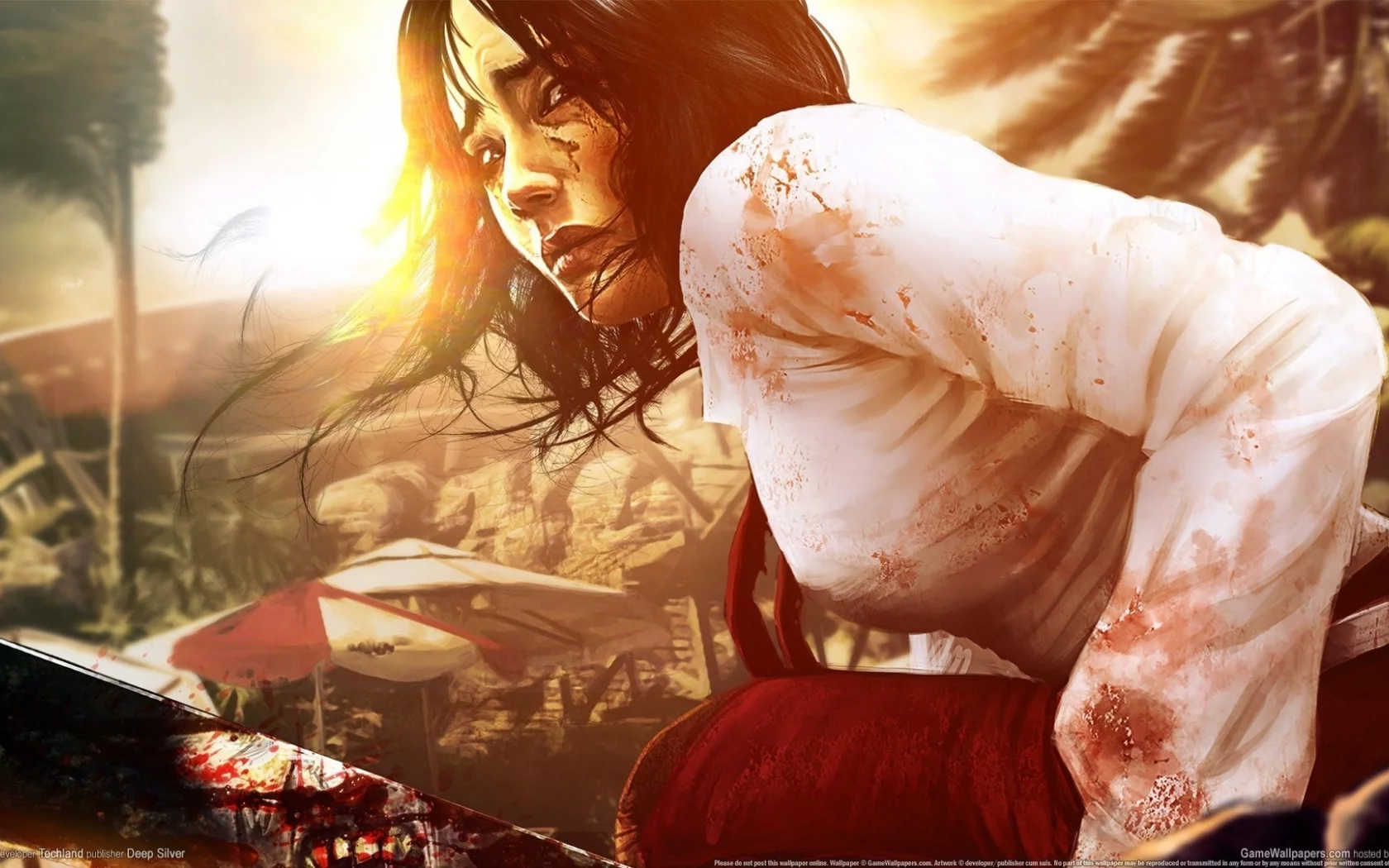 зомби, мачете, dead island, кровь