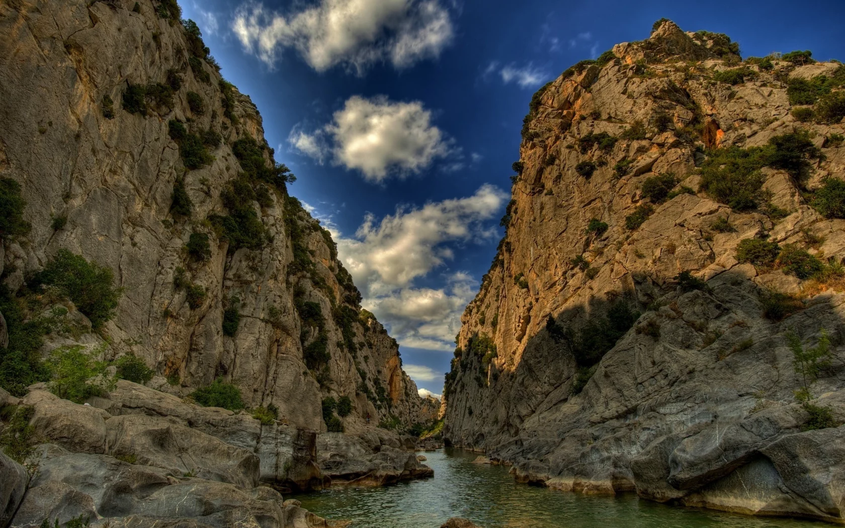 река, небо, вода, облака, горы