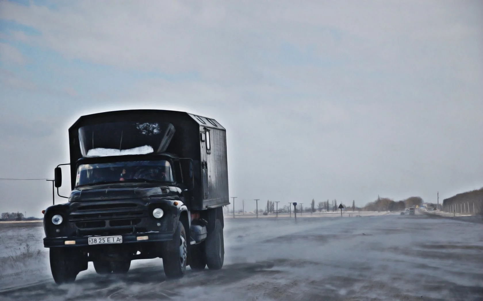 грузовик, зима, дорога, 130, позёмка, zil, зил, небо