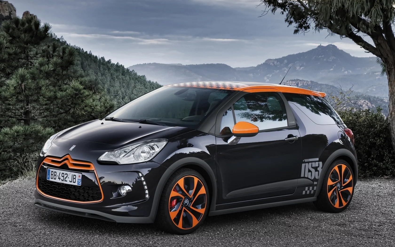 чёрный, ситроен, горы, дс3, небо, пейзаж, дерево, citroen, рэйсинг, ds3, racing