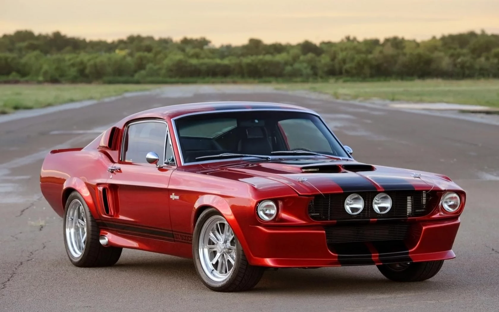 полосы, mustang, фары, дорога