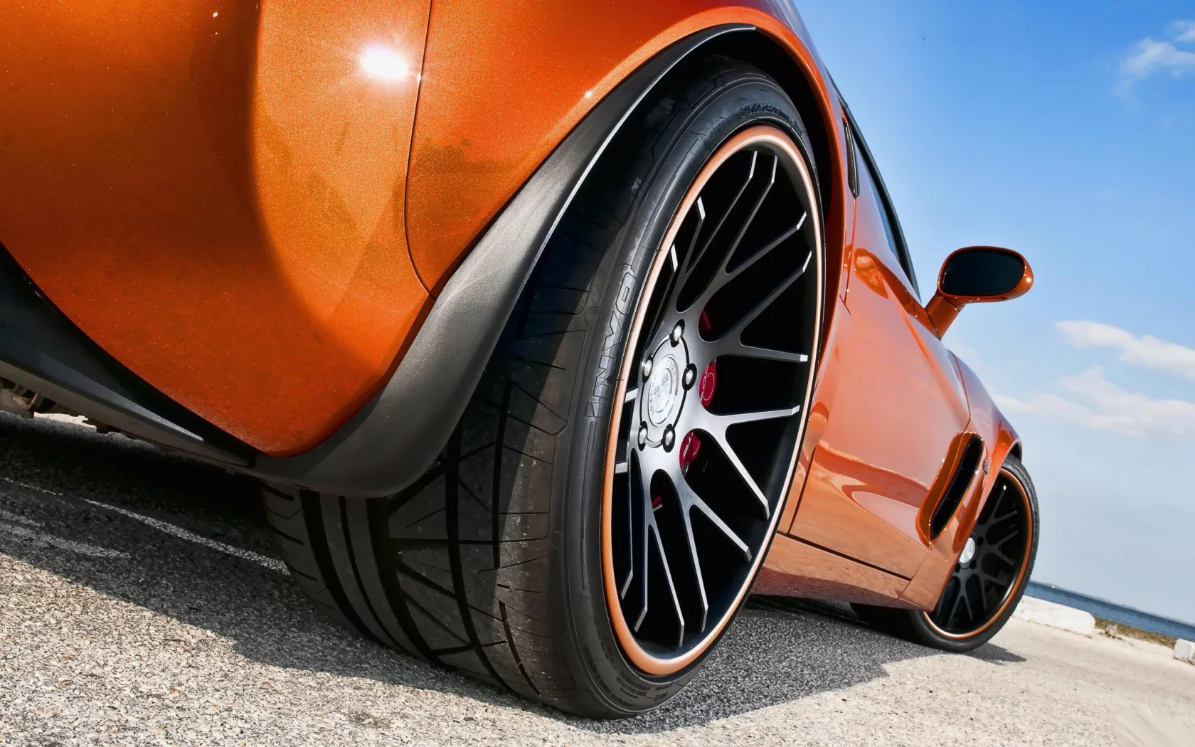 пляж, chevrolet, corvette, диски, асфальт