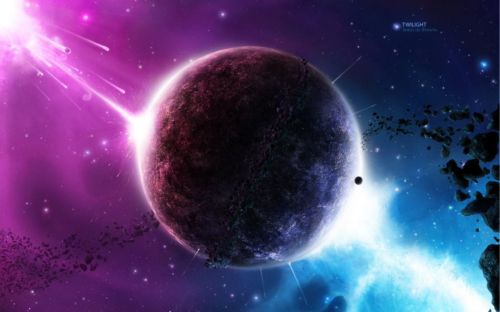 twilight, planet, звезды, планета, метеориты, robin de blanche, цвета, сверкание, stars