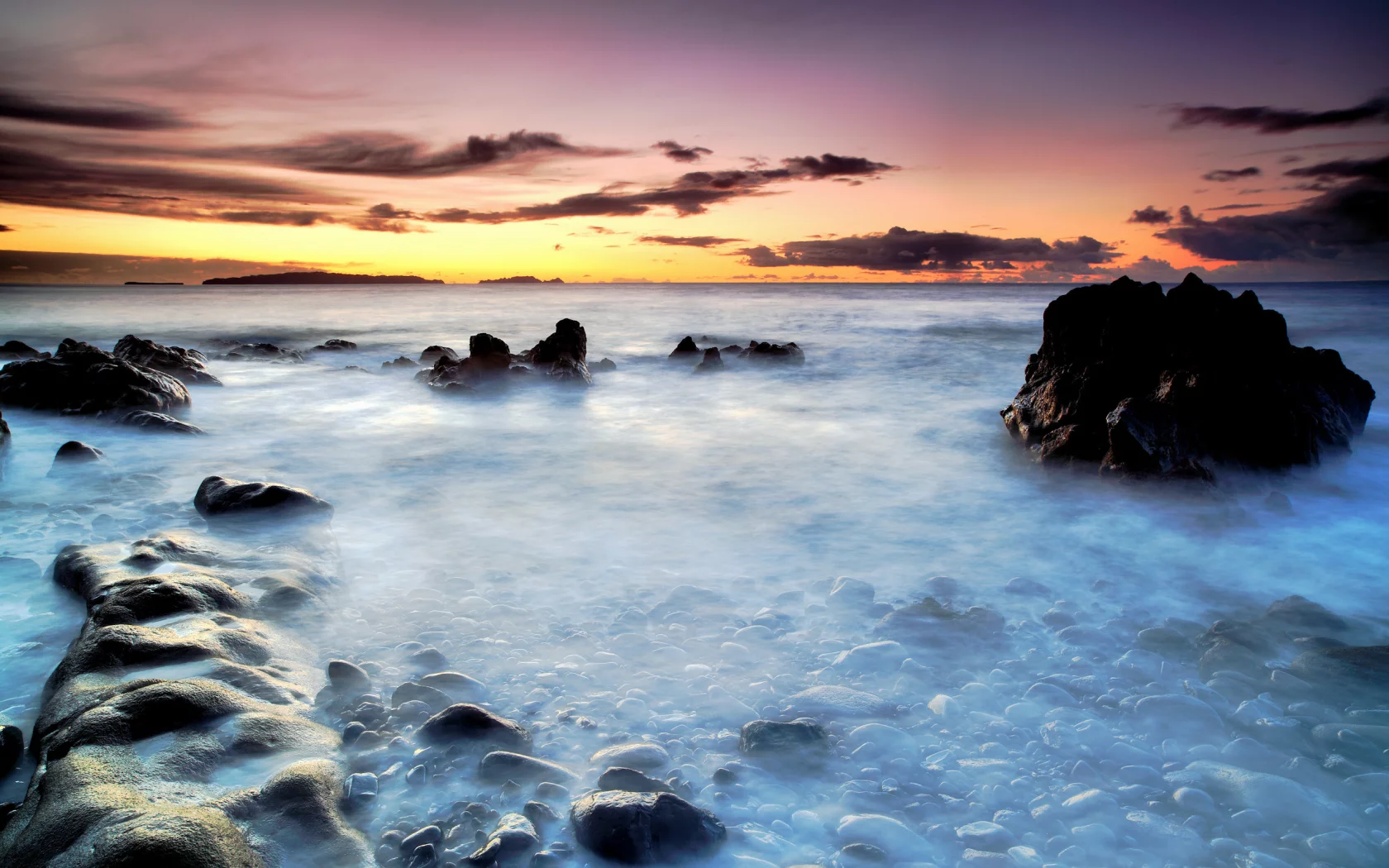 misty water, море, закат
