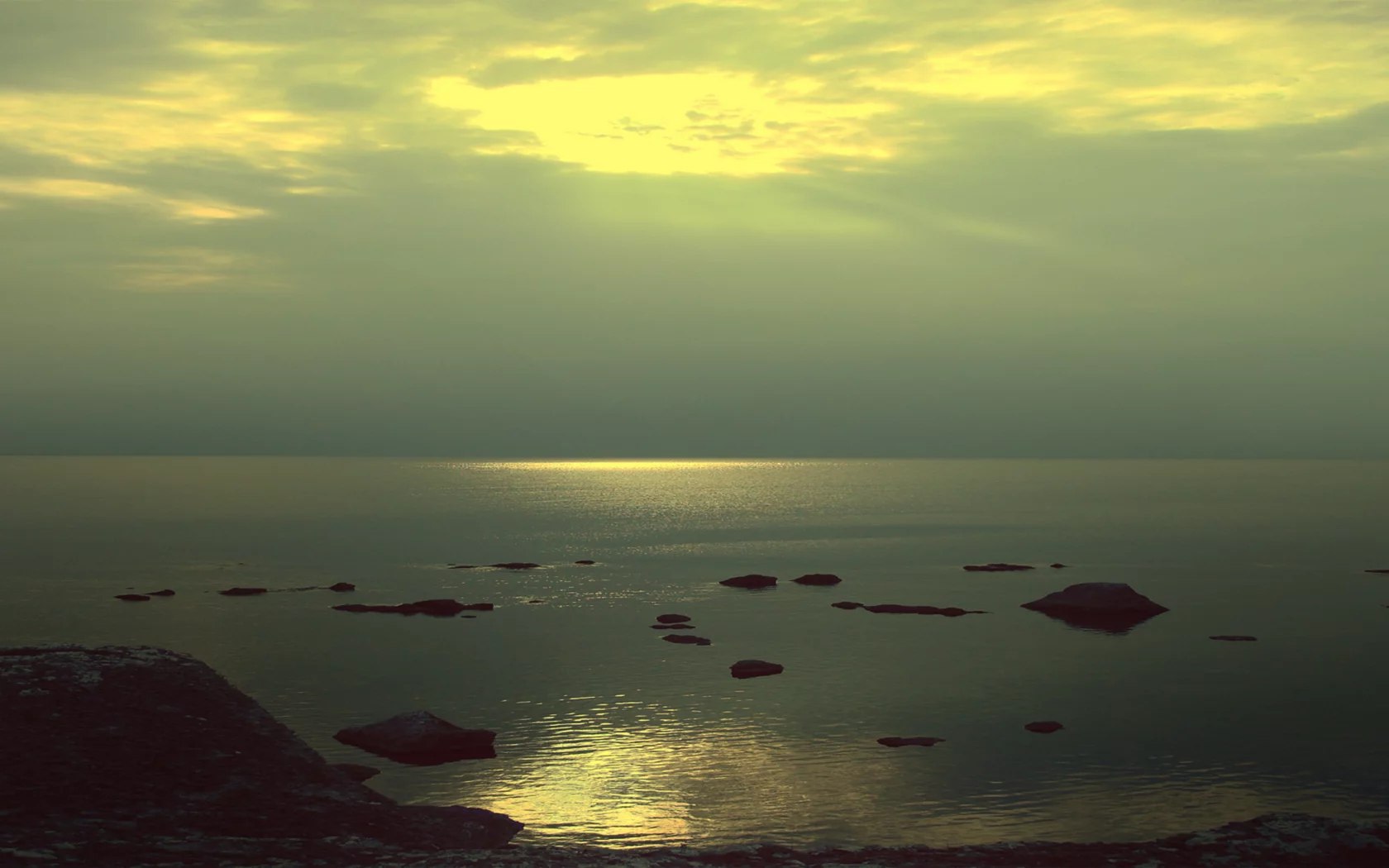 пляж, море, небо, закат