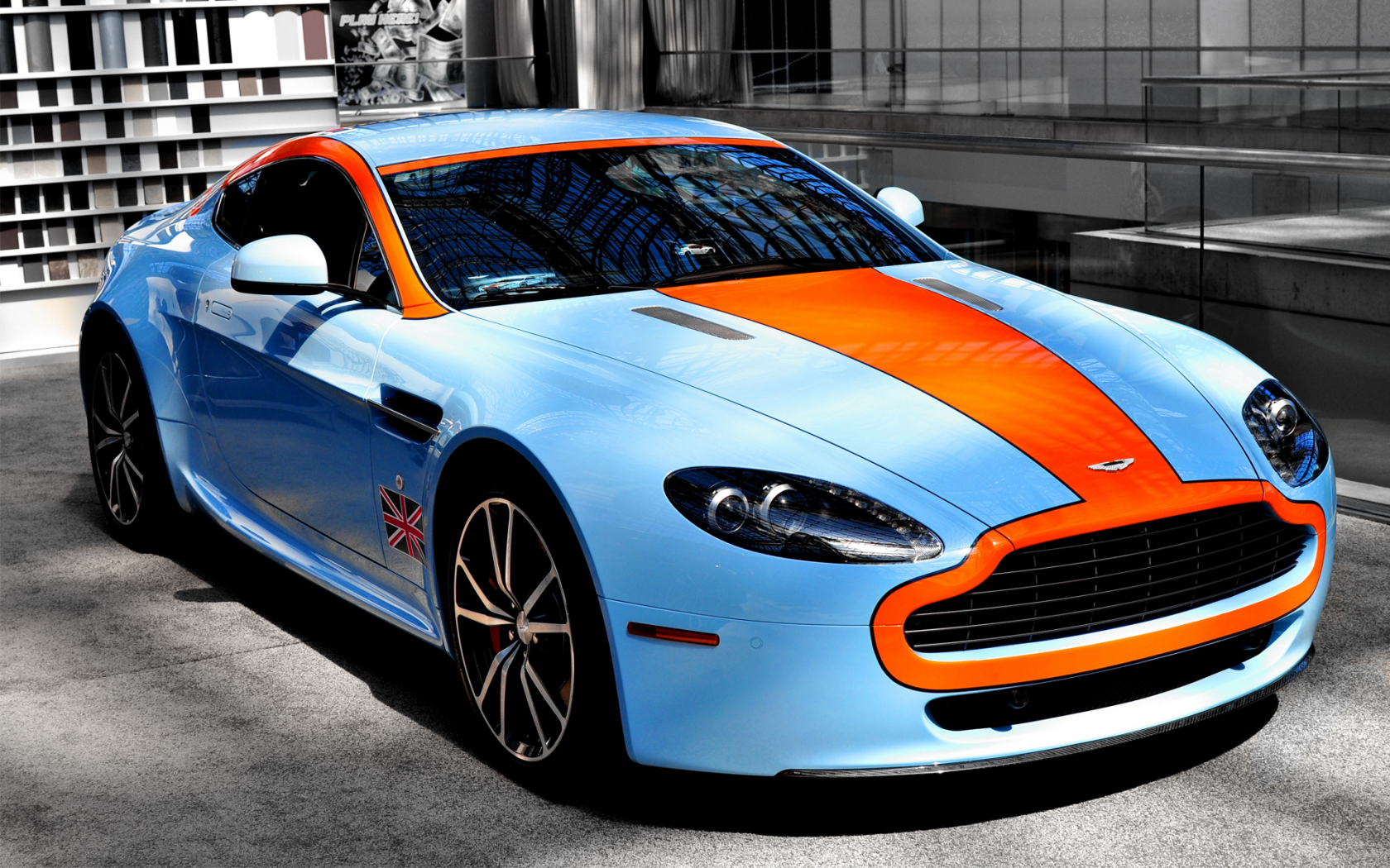 aston martin, тюнинг, авто обои, avto wallpapers, тачка, голубой, оранжевый, астон мартин