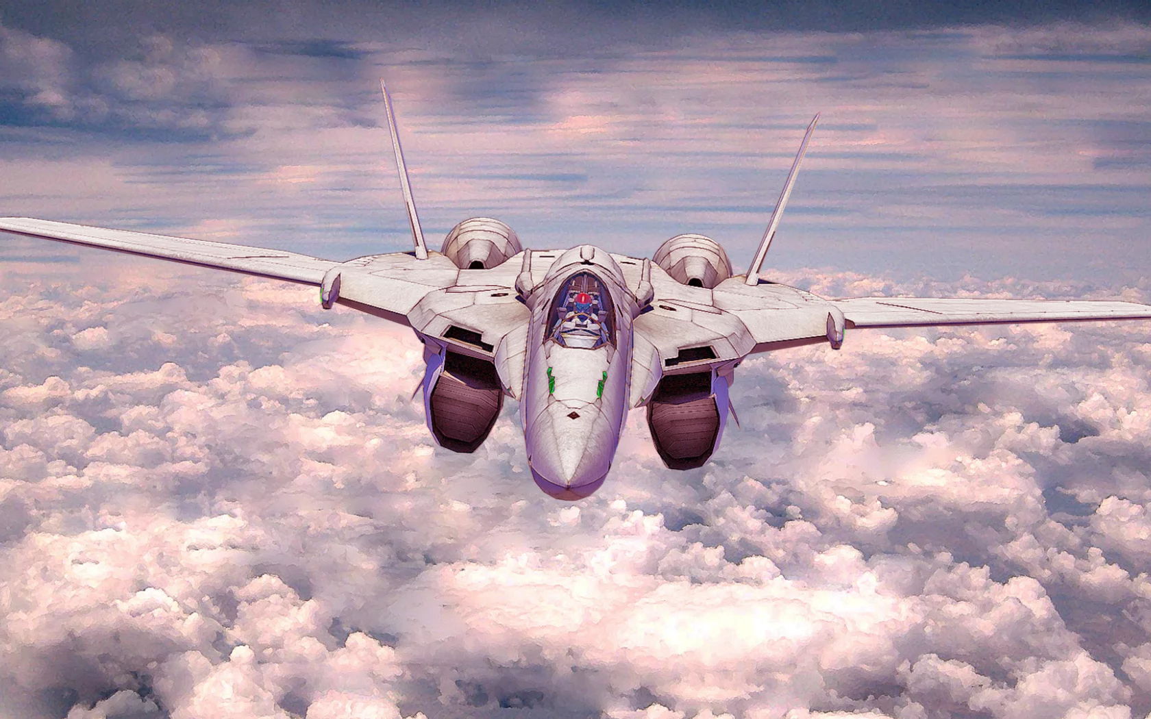 истребитель, небо, macross frontier, облака, авиация