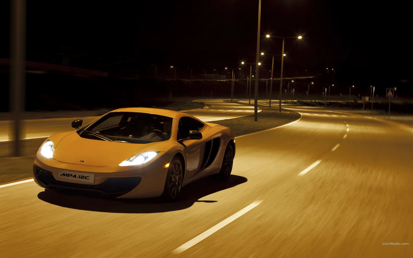 город, скорось, ночь, дорога, фары, mclaren mp4-12c
