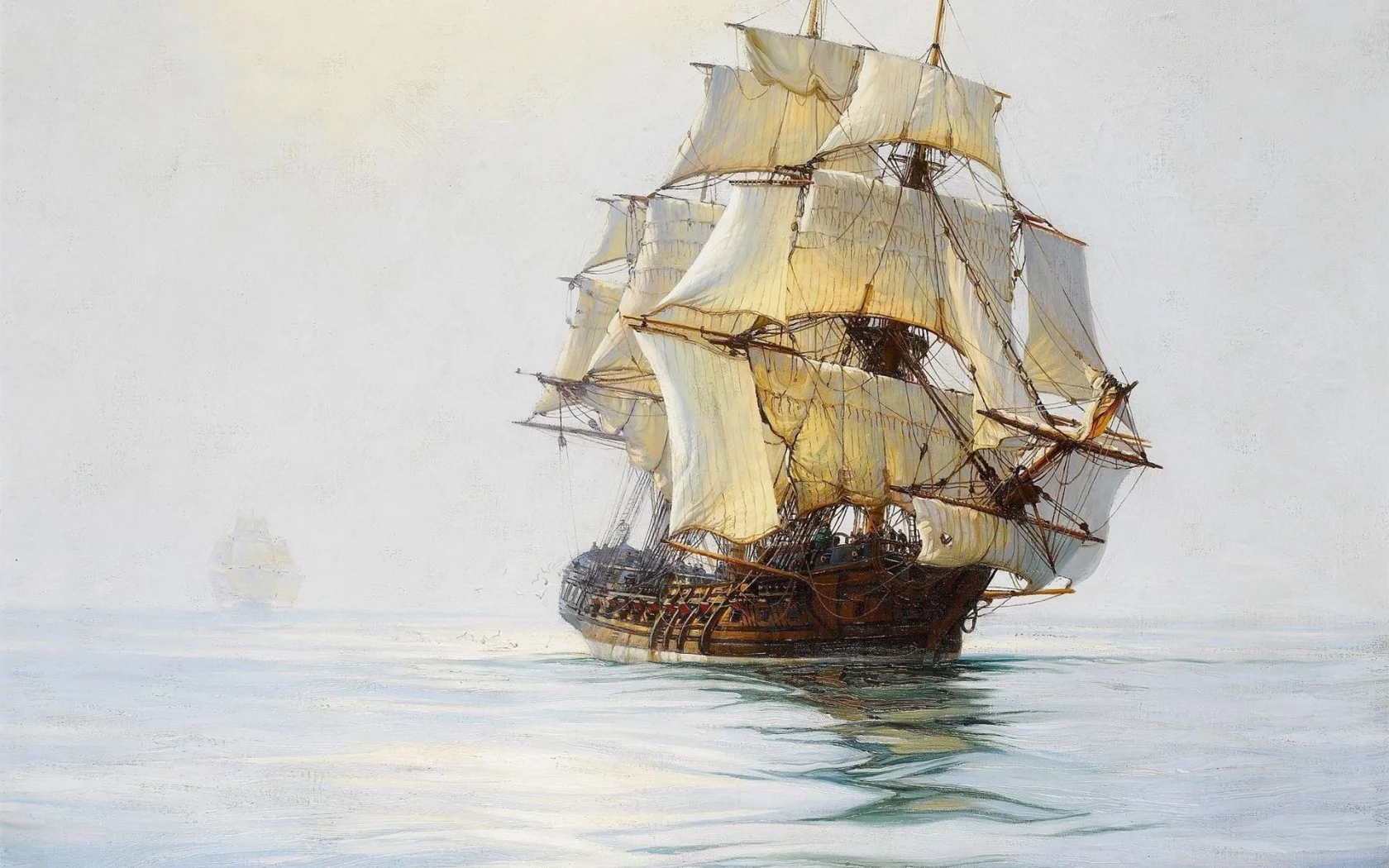 корабль, парусник, фрегат, штиль, montague dawson, море