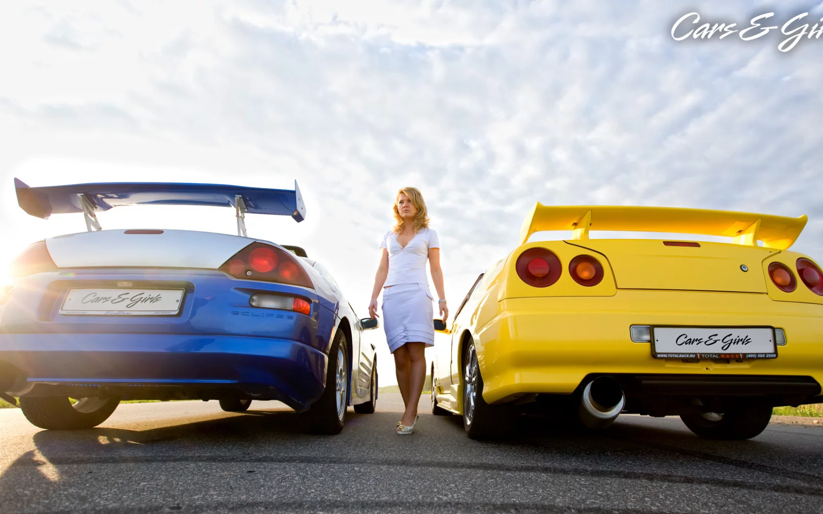 skyline, блондинка, mitsubishi, nissan, eclipse, девушка