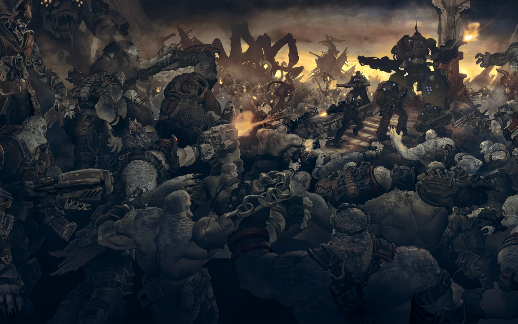 война, солдаты, gears of war, монстры