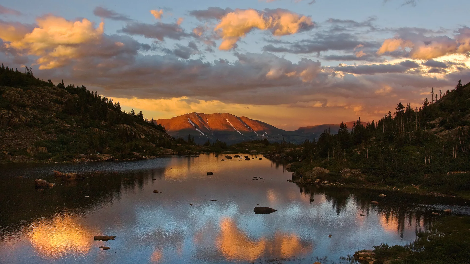 горы, лес, облака, река