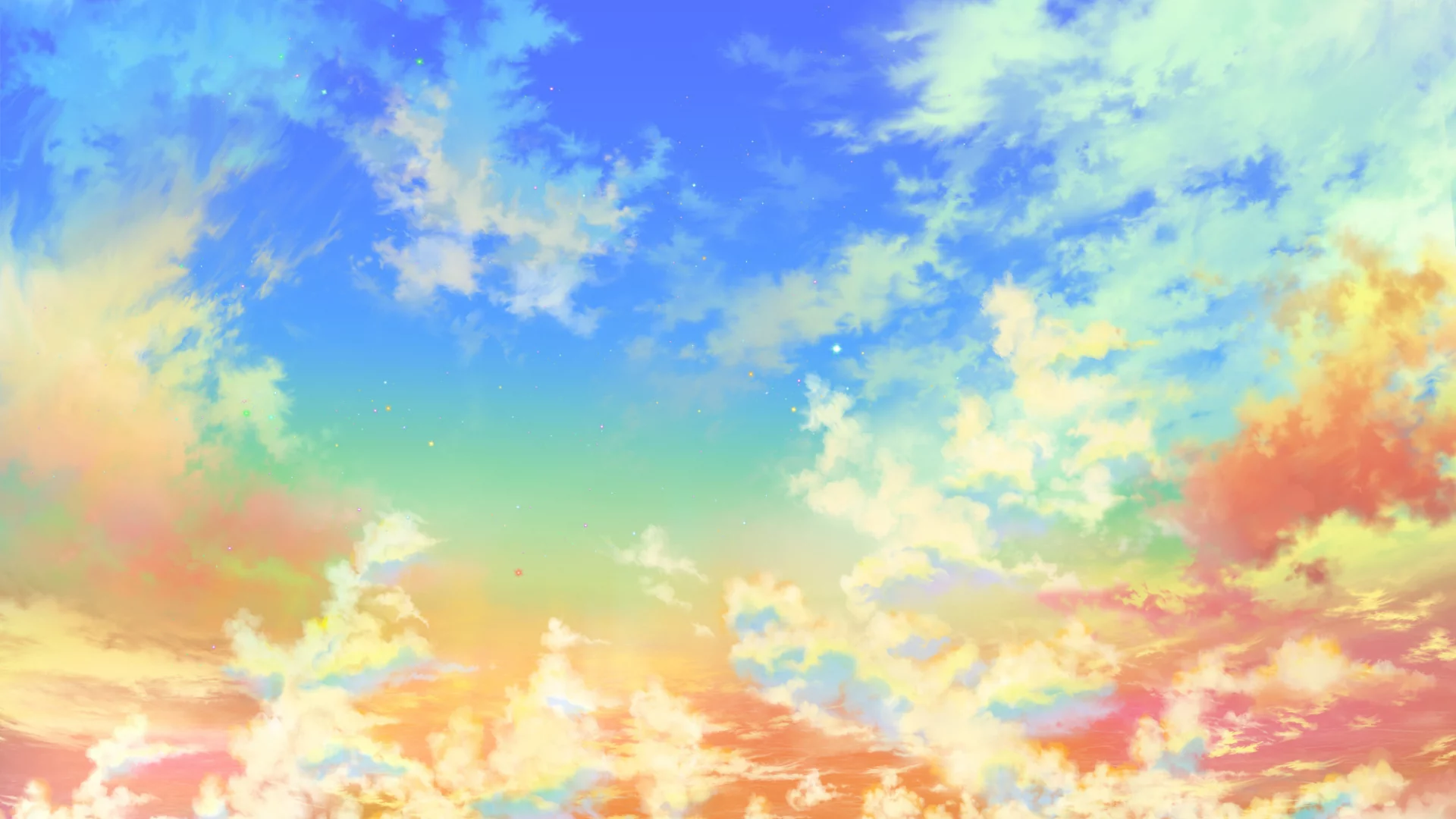 сияние, яркие, золотое, небо, звёзды, облака, gold heaven