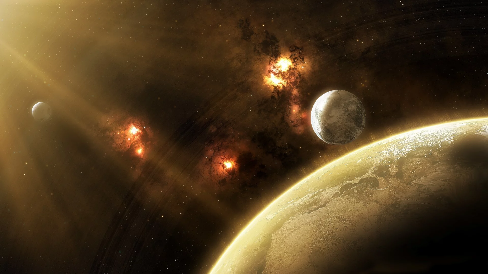 nebula, атмосфера, туманность, звезды, спутники, планета