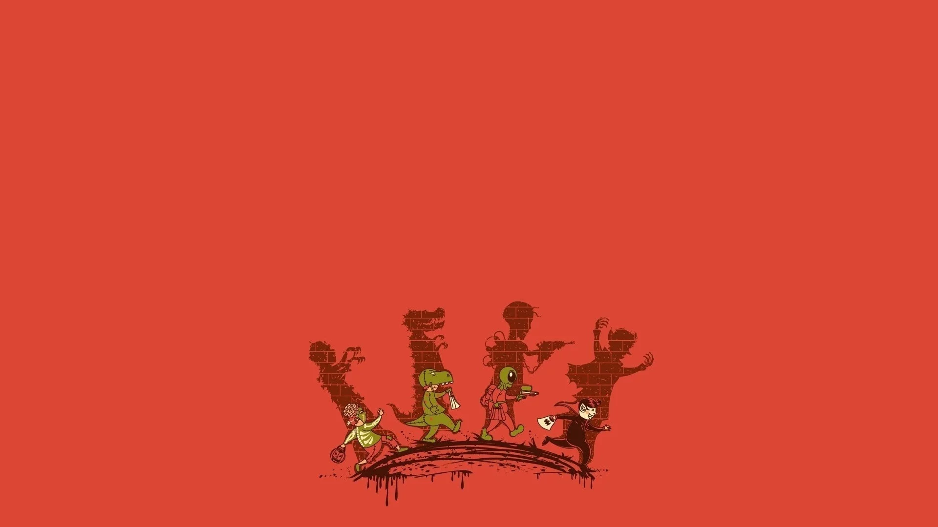 костюмы, фон, оранжевый, хеллоуин, люди