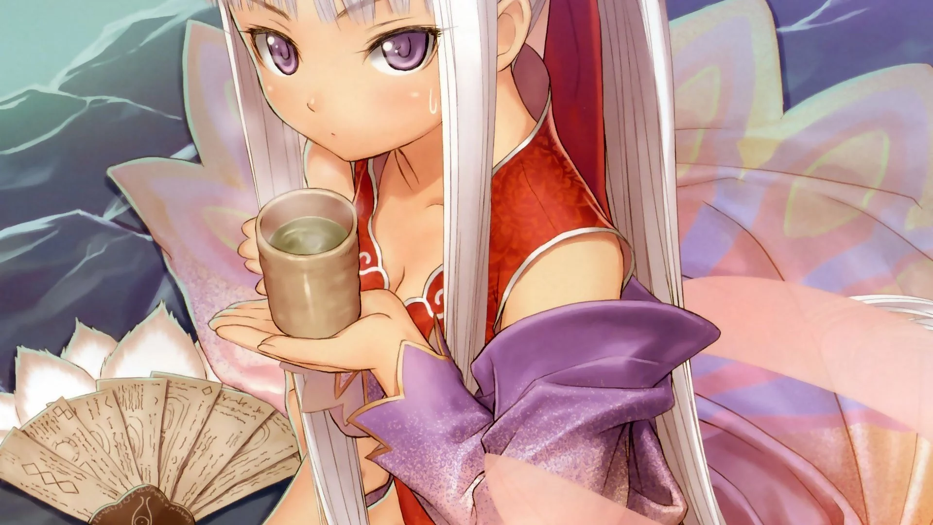 девушка, tony taka, тони така, чай, веер, shining tears x wind, арт