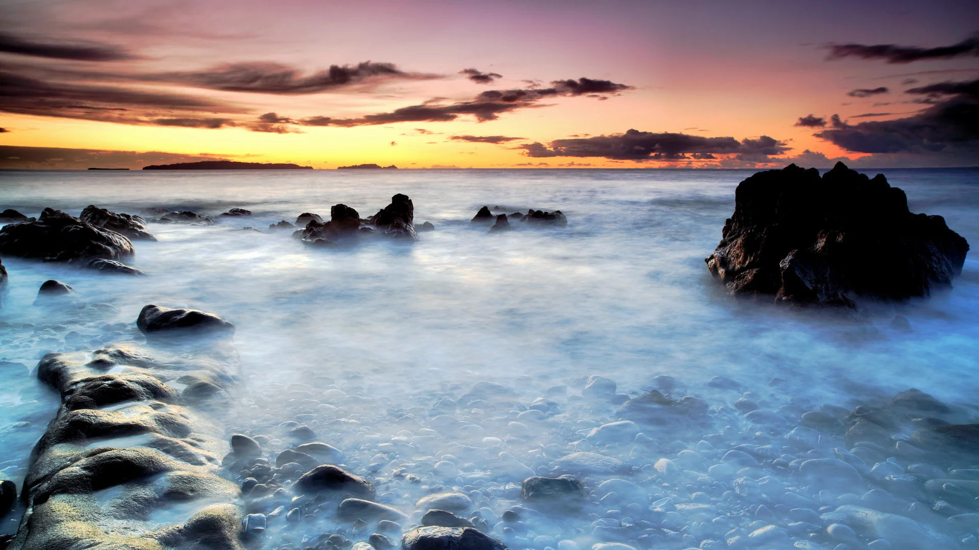 misty water, море, закат