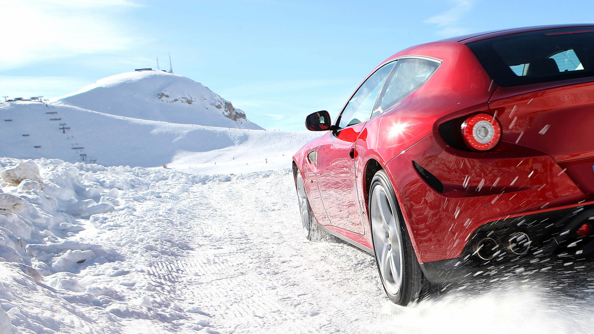 sky, snow, car, машина, дорога, ferrari ff, 3000x2000, снег, зима, winter, road, небо