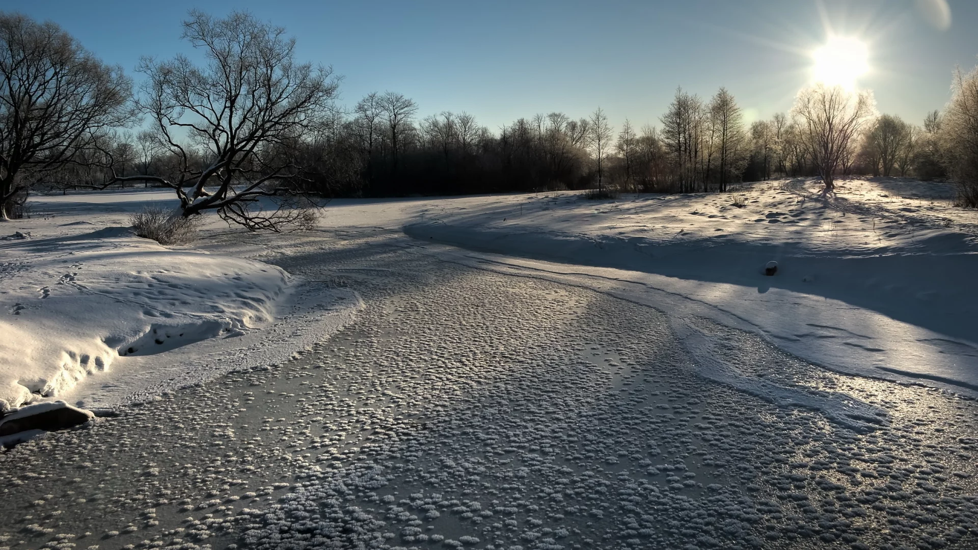 снег, пейзаж, зима, небо