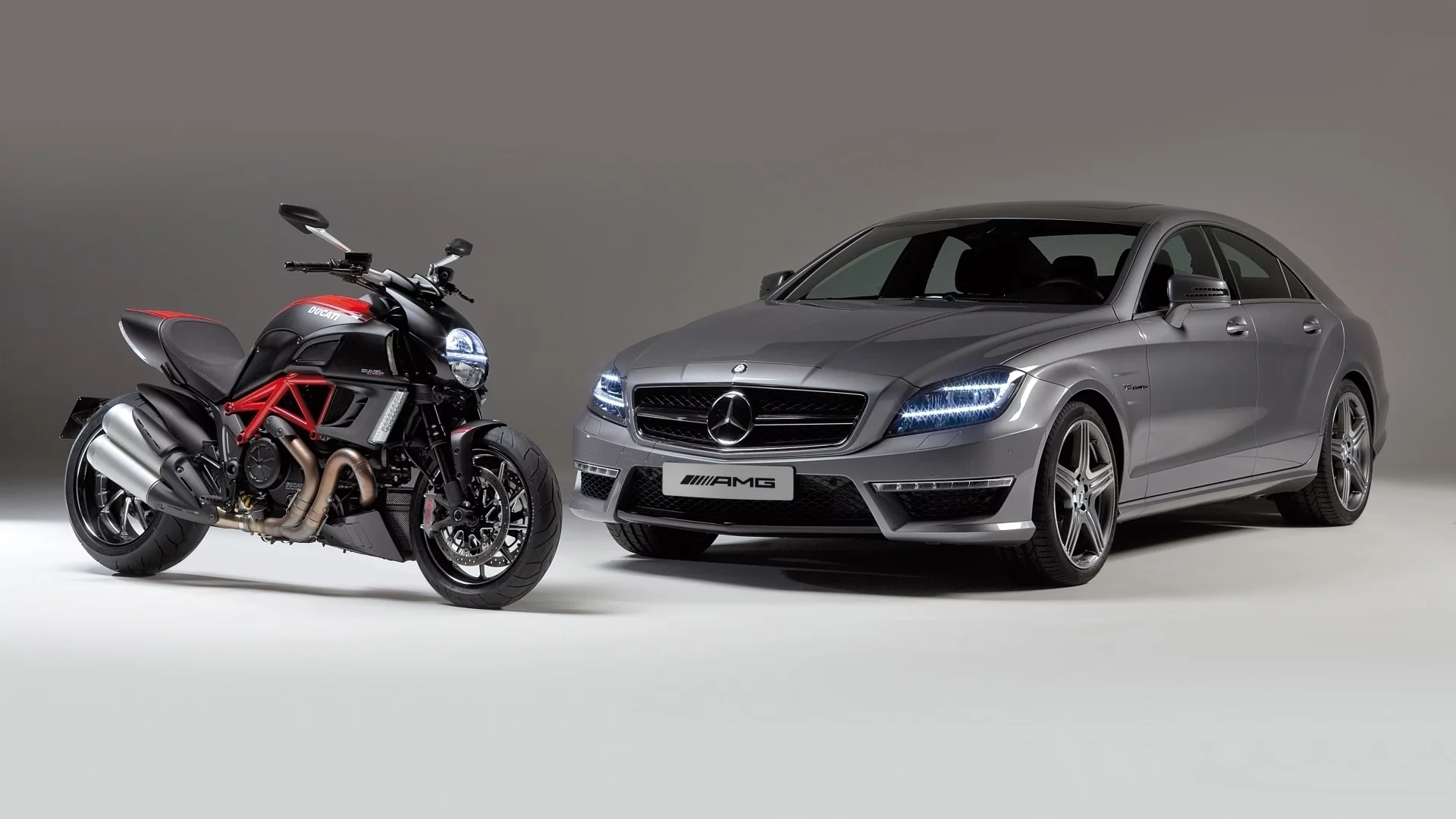 and, cls63, дукати, diavel, цлс63, машина, мерседес, mercedes-benz, дивел, amg, ducati, передок, амг, мотоцикл