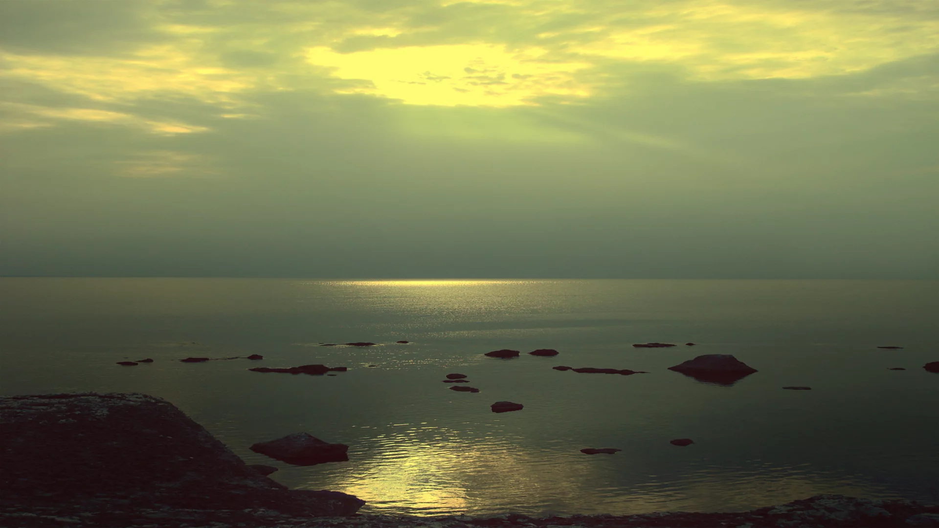 пляж, море, небо, закат