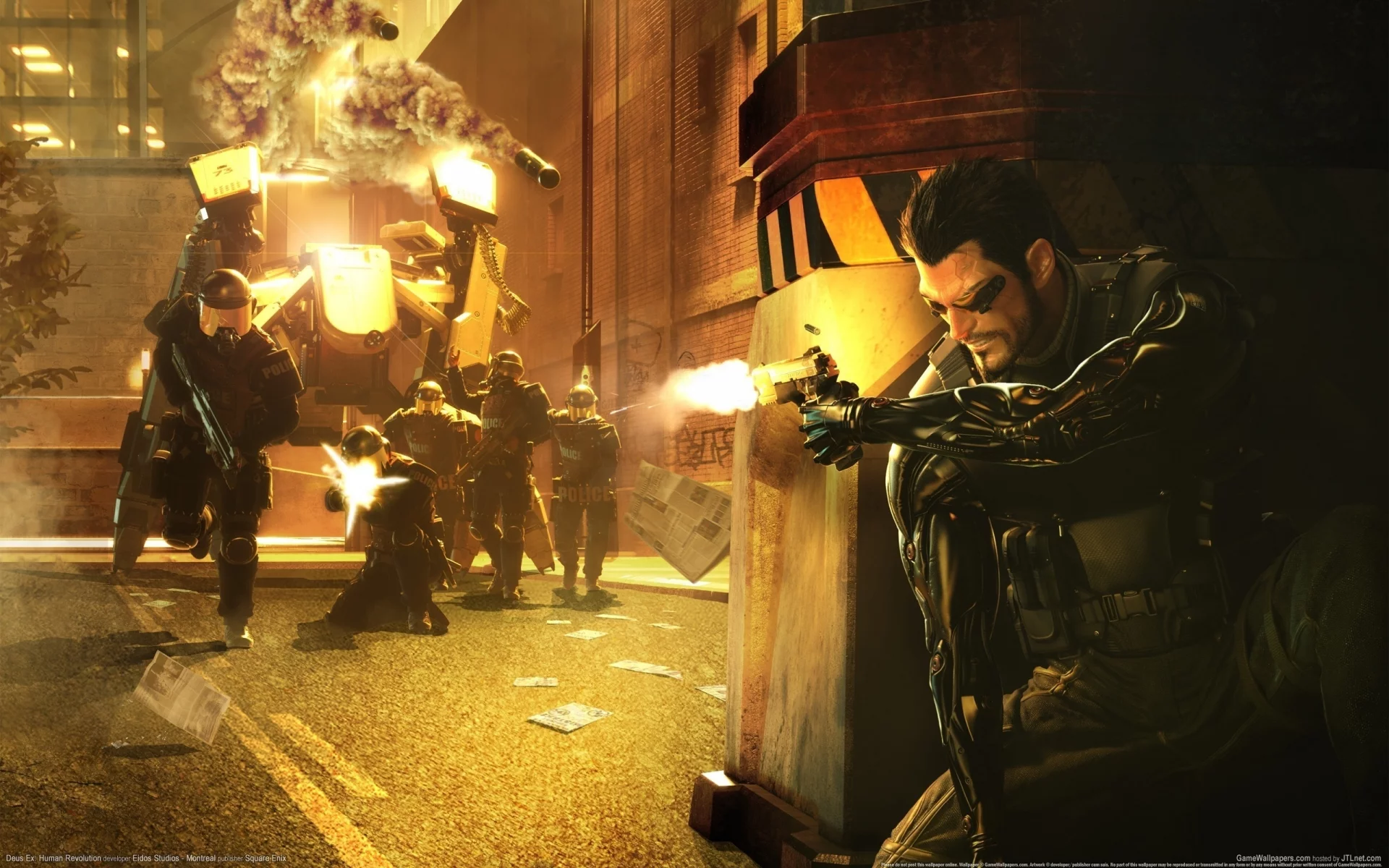 полиция, оружие, игра, deus ex, human revolution, дженсен